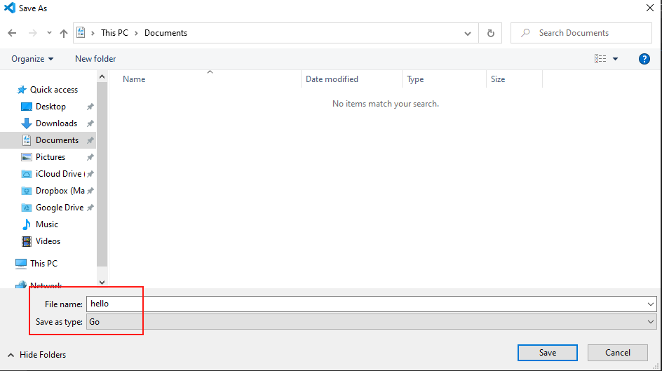 Save a file with the program. Select 'Go' as a type.