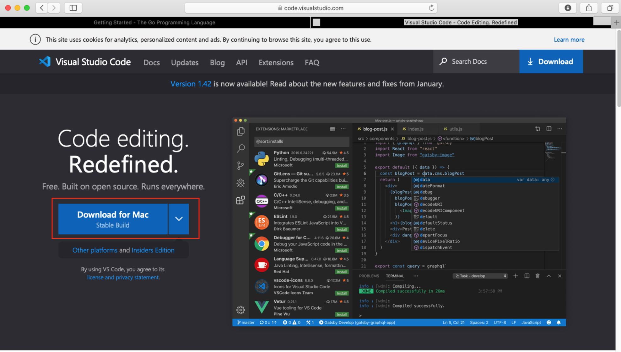 Download a Visual Studio Code installer for Mac from https://code.visualstudio.com/.