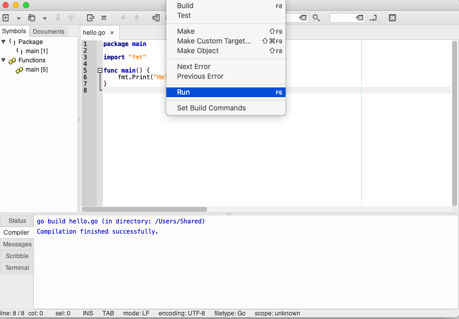 Select 'Build -> Run' to run the program.