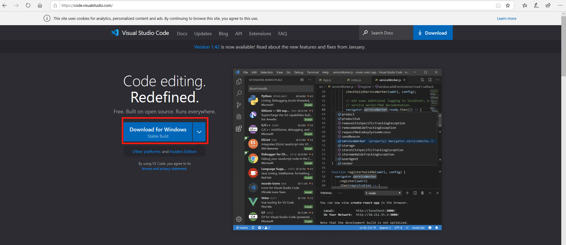 Download a VS Code installer for Windows from https://code.visualstudio.com/.