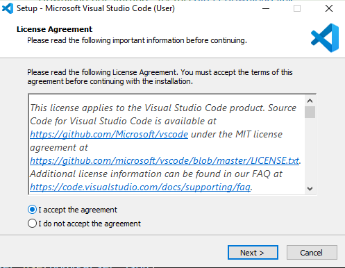 Run the installer. Follow the steps to install VS Code.