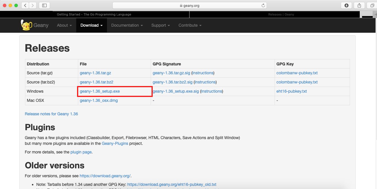Download a Geany installer for Microsoft Windows from https://www.geany.org/download/releases/.