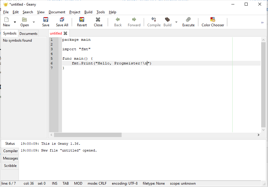 Open Geany and write a sample program.